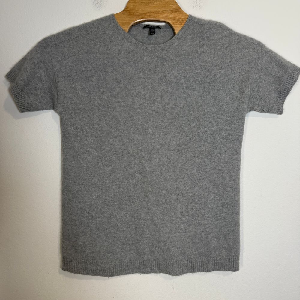 Eileen Fisher Luxury‎ 100% Cashmere Short Sleeve Sweater Gray Minimalist Italy M